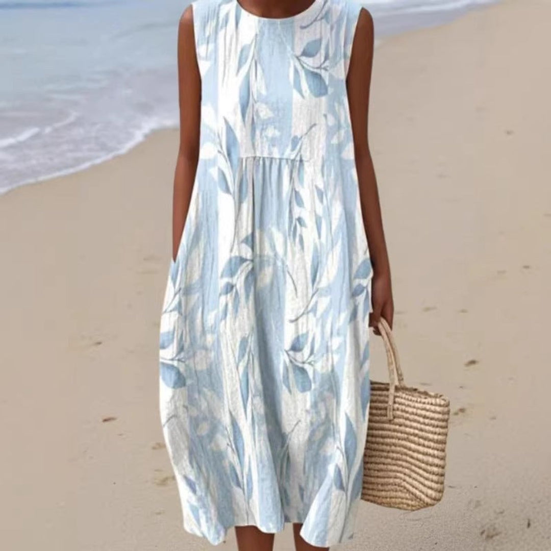 Women's Leaf Print Short Sleeve A-Line Fall Midi Dress