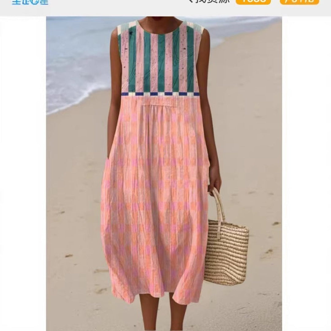 Women's Leaf Print Short Sleeve A-Line Fall Midi Dress