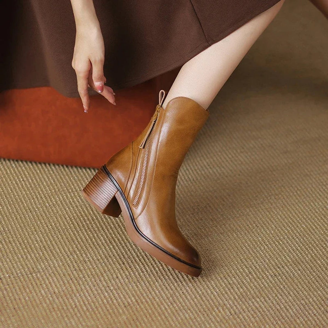 Women's Leather-Look Block Heel Side-Zip Ankle Boots