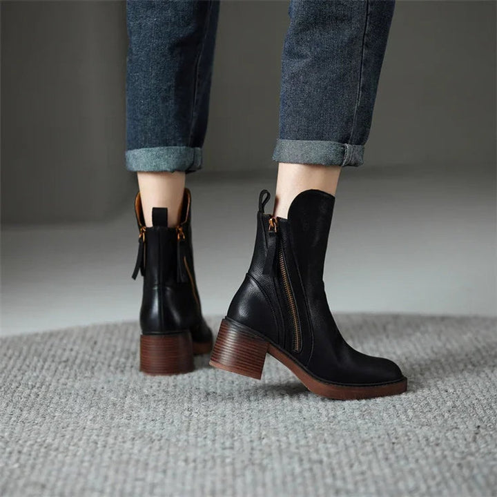 Women's Leather-Look Block Heel Side-Zip Ankle Boots