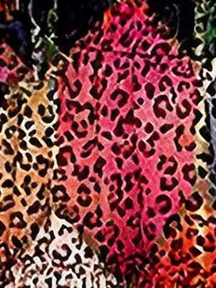 Women's Leopard Print Long Sleeve V-Neck Fall Wedding Guest Dress