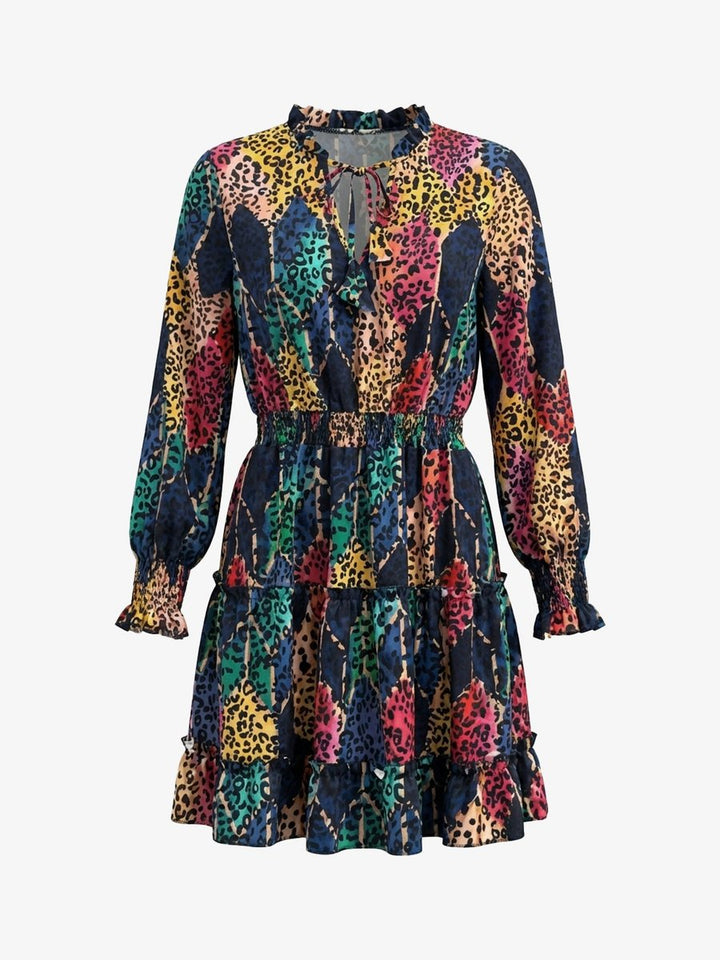 Women's Leopard Print Long Sleeve V-Neck Fall Wedding Guest Dress