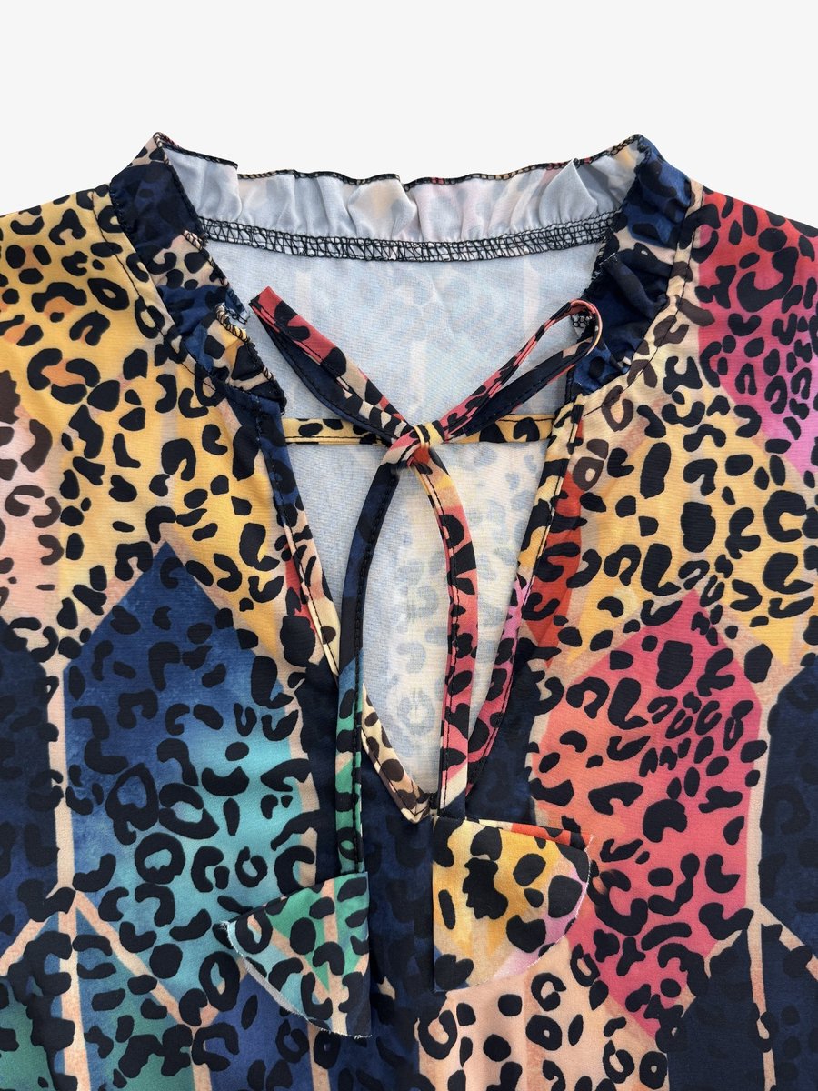 Women's Leopard Print Long Sleeve V-Neck Fall Wedding Guest Dress