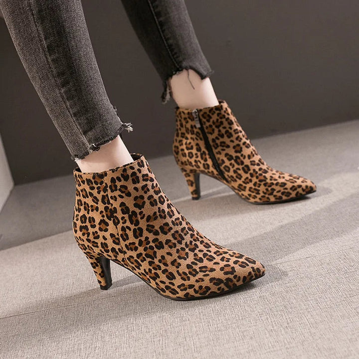 Women's Leopard Print Stiletto Heel Pointed-Toe Ankle Boots