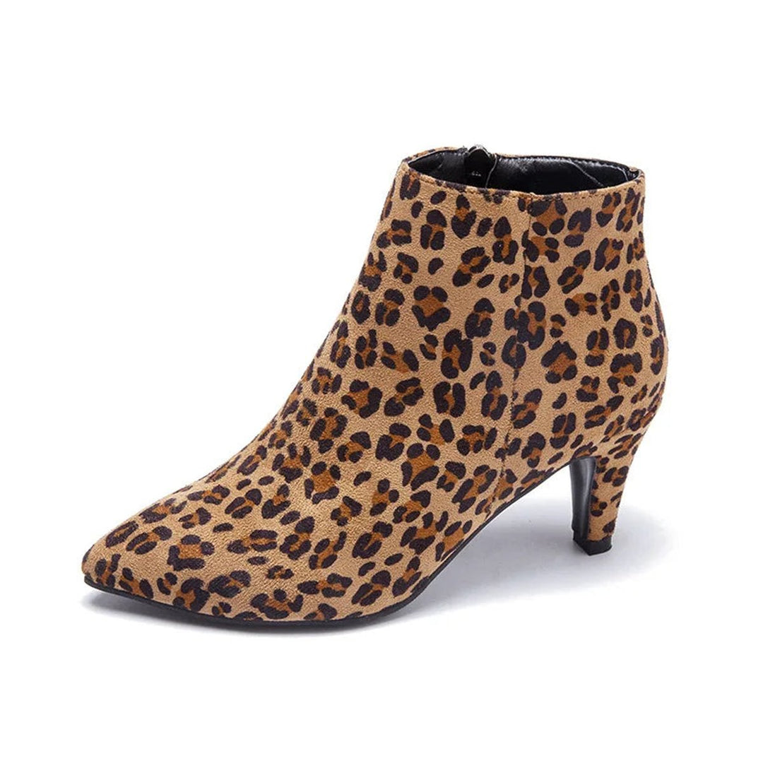 Women's Leopard Print Stiletto Heel Pointed-Toe Ankle Boots