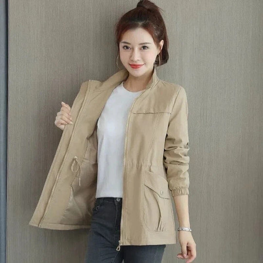 Women's Lightweight Adjustable-Waist Water-Resistant Trench Coat - Khaki