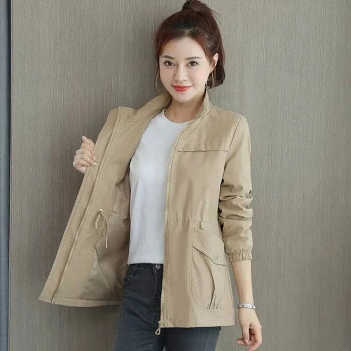 Women's Lightweight Adjustable-Waist Water-Resistant Trench Coat - Khaki