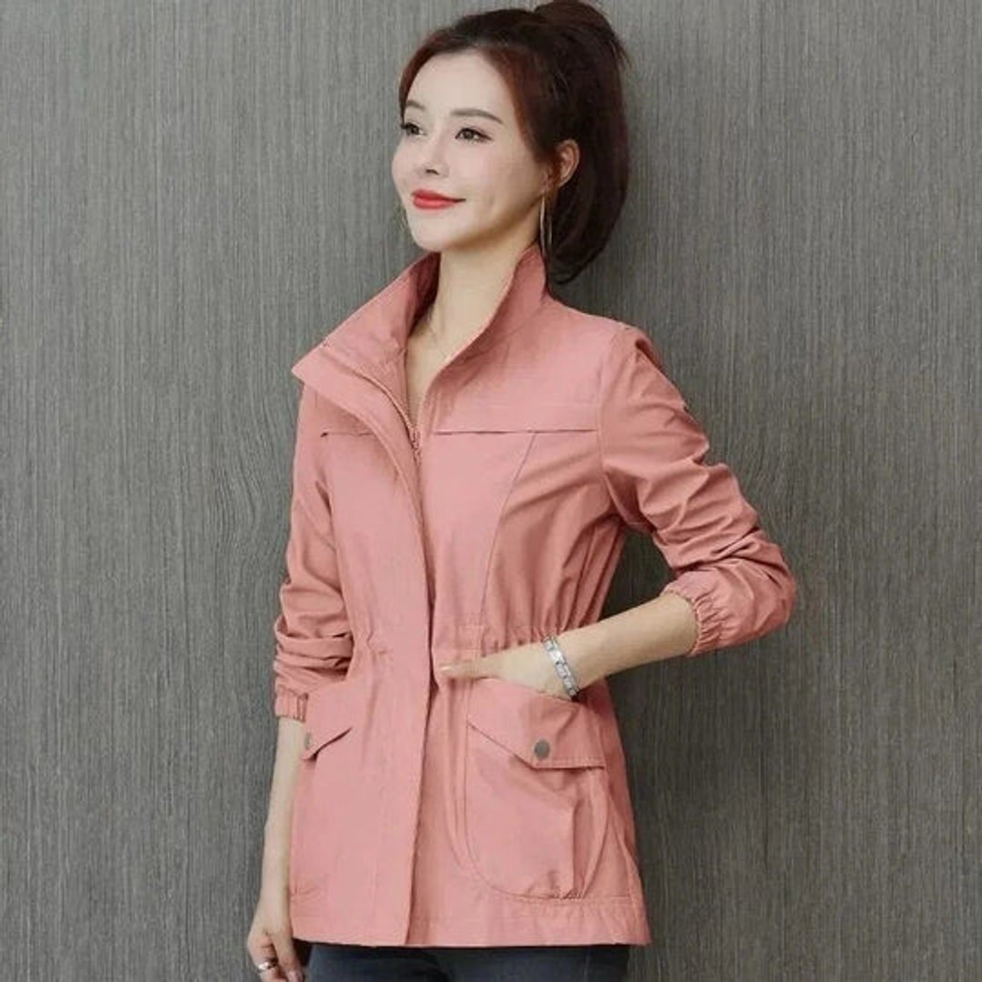 Women's Lightweight Adjustable-Waist Water-Resistant Trench Coat - Pink