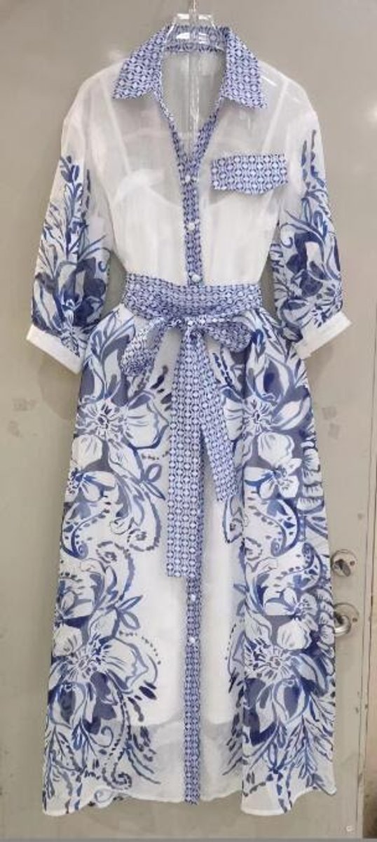 Women's Linen Button-Front Floral Fall Midi Dress