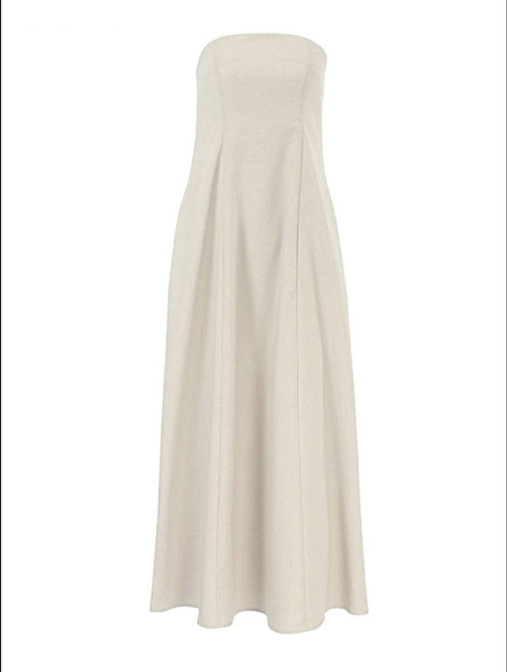 Women's Linen Tie-Shoulder Pocketed Fall Midi Dress