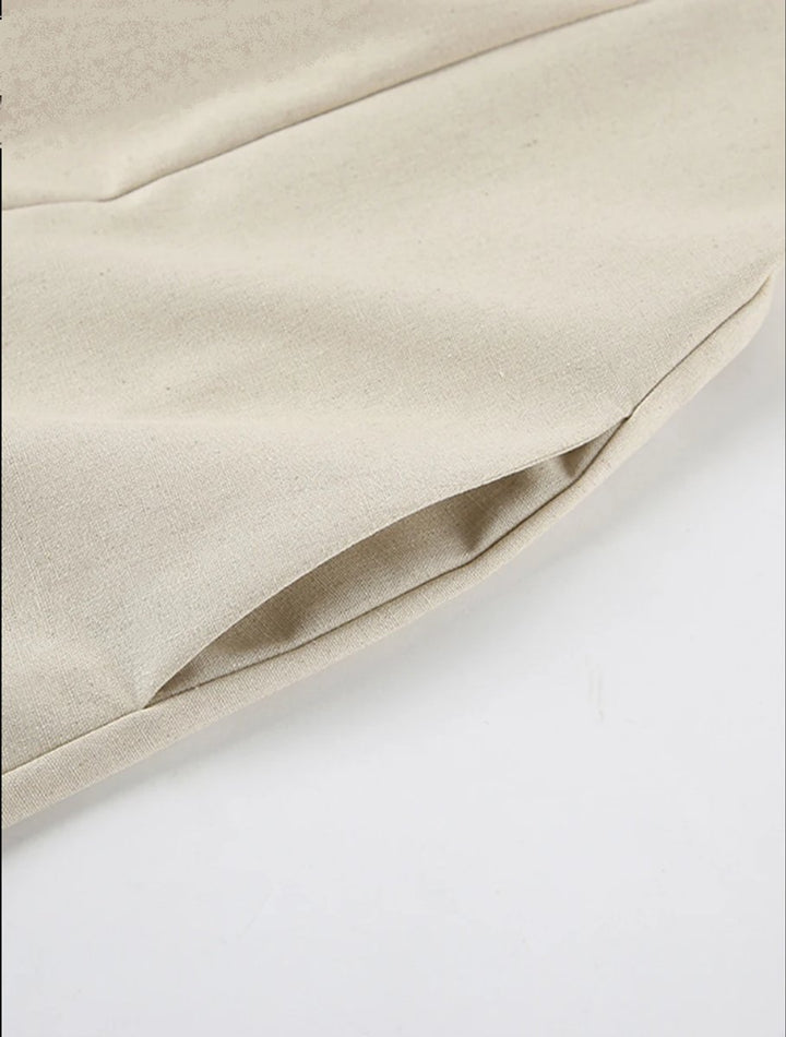 Women's Linen Tie-Shoulder Pocketed Fall Midi Dress