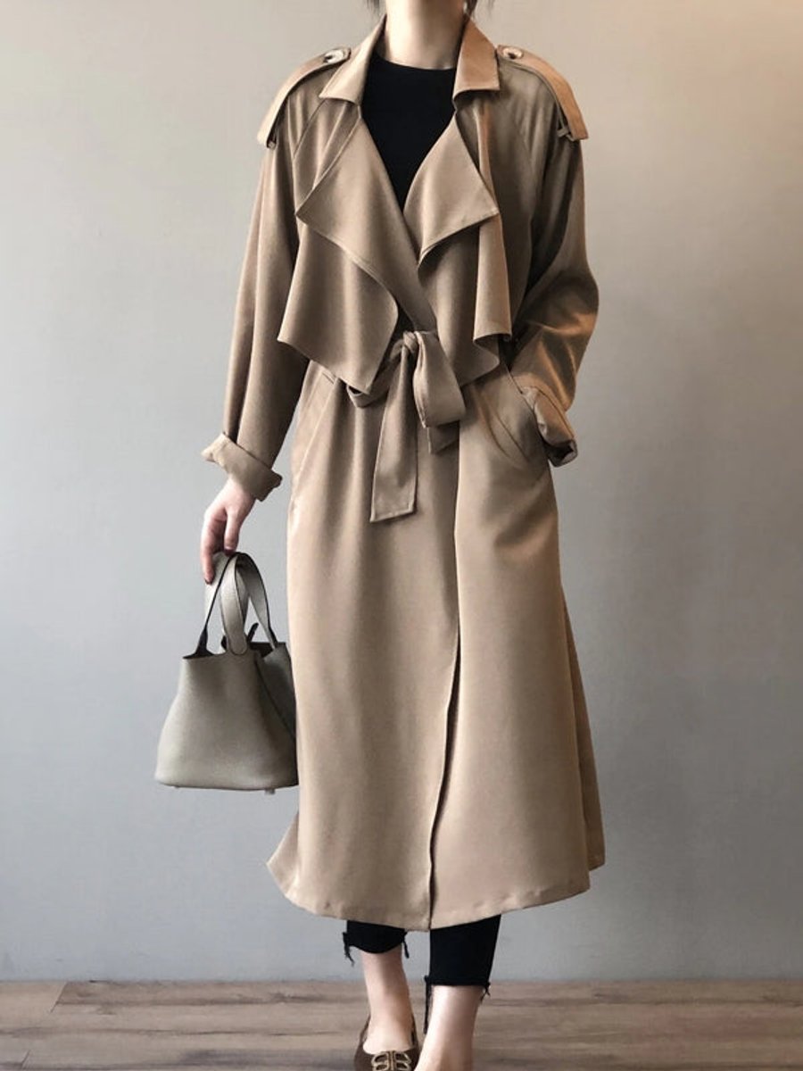 Women's Long Belted Open-Front Trench Coat