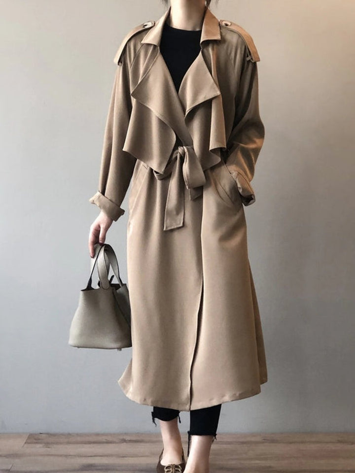 Women's Long Belted Open-Front Trench Coat