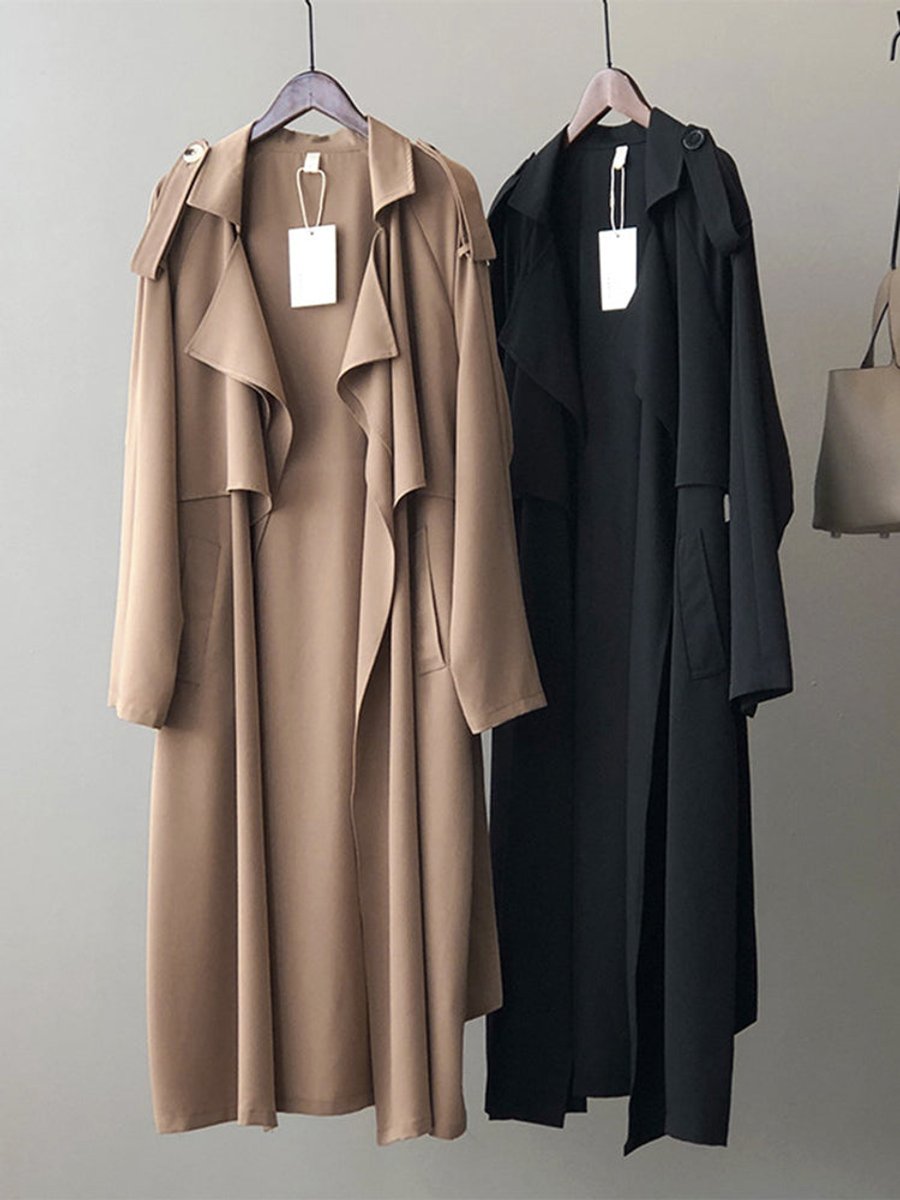 Women's Long Belted Open-Front Trench Coat
