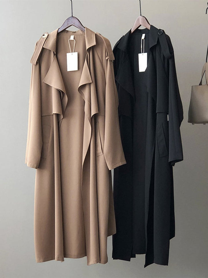 Women's Long Belted Open-Front Trench Coat