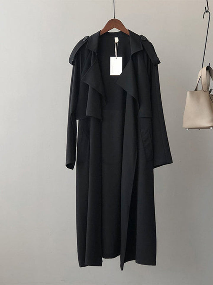 Women's Long Belted Open-Front Trench Coat