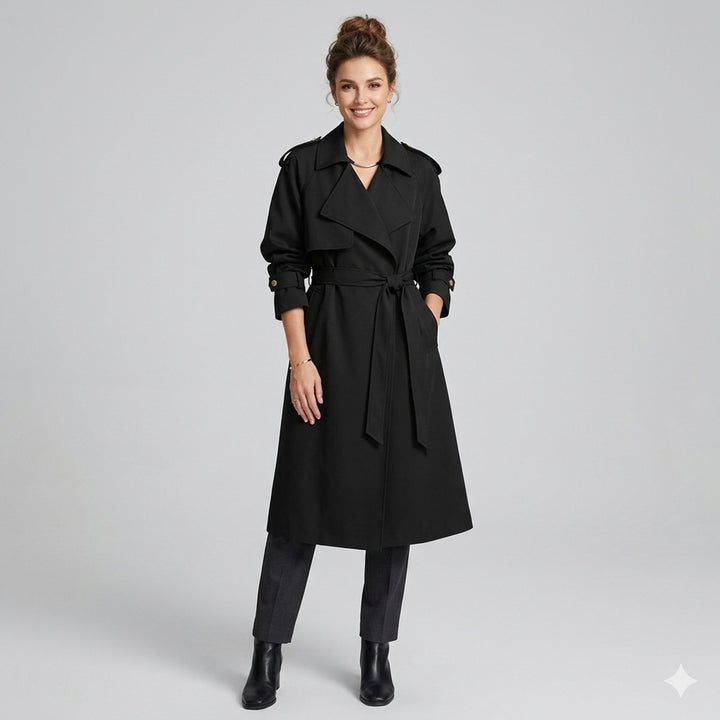 Women's Long Belted Open-Front Trench Coat