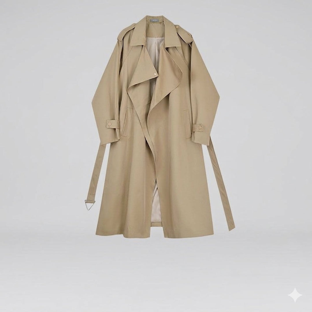 Women's Long Belted Open-Front Trench Coat