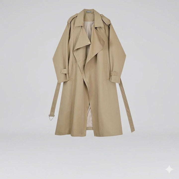 Women's Long Belted Open-Front Trench Coat