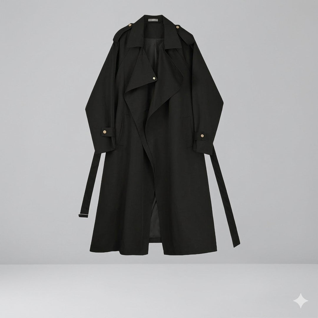 Women's Long Belted Open-Front Trench Coat