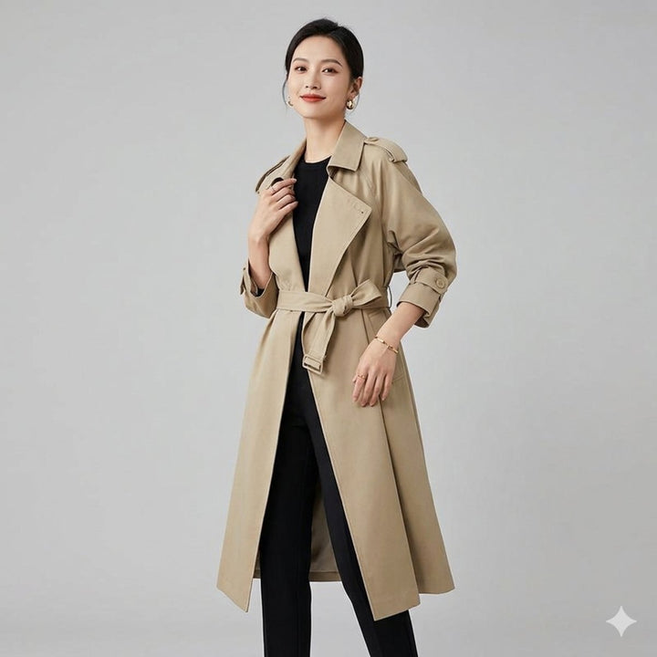 Women's Long Belted Open-Front Trench Coat