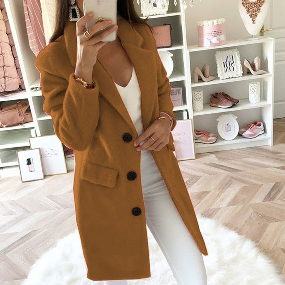 Women's Long Double-Breasted Lapel Blazer Coat