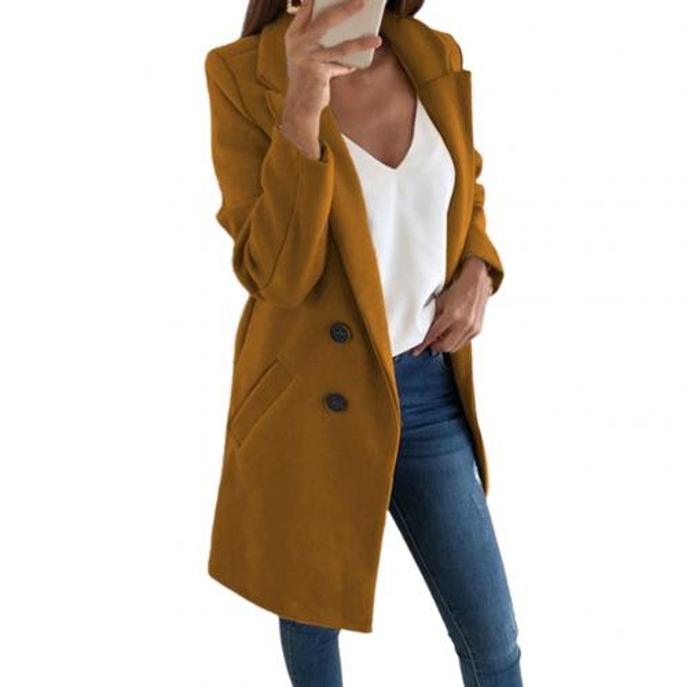 Women's Long Double-Breasted Lapel Blazer Coat