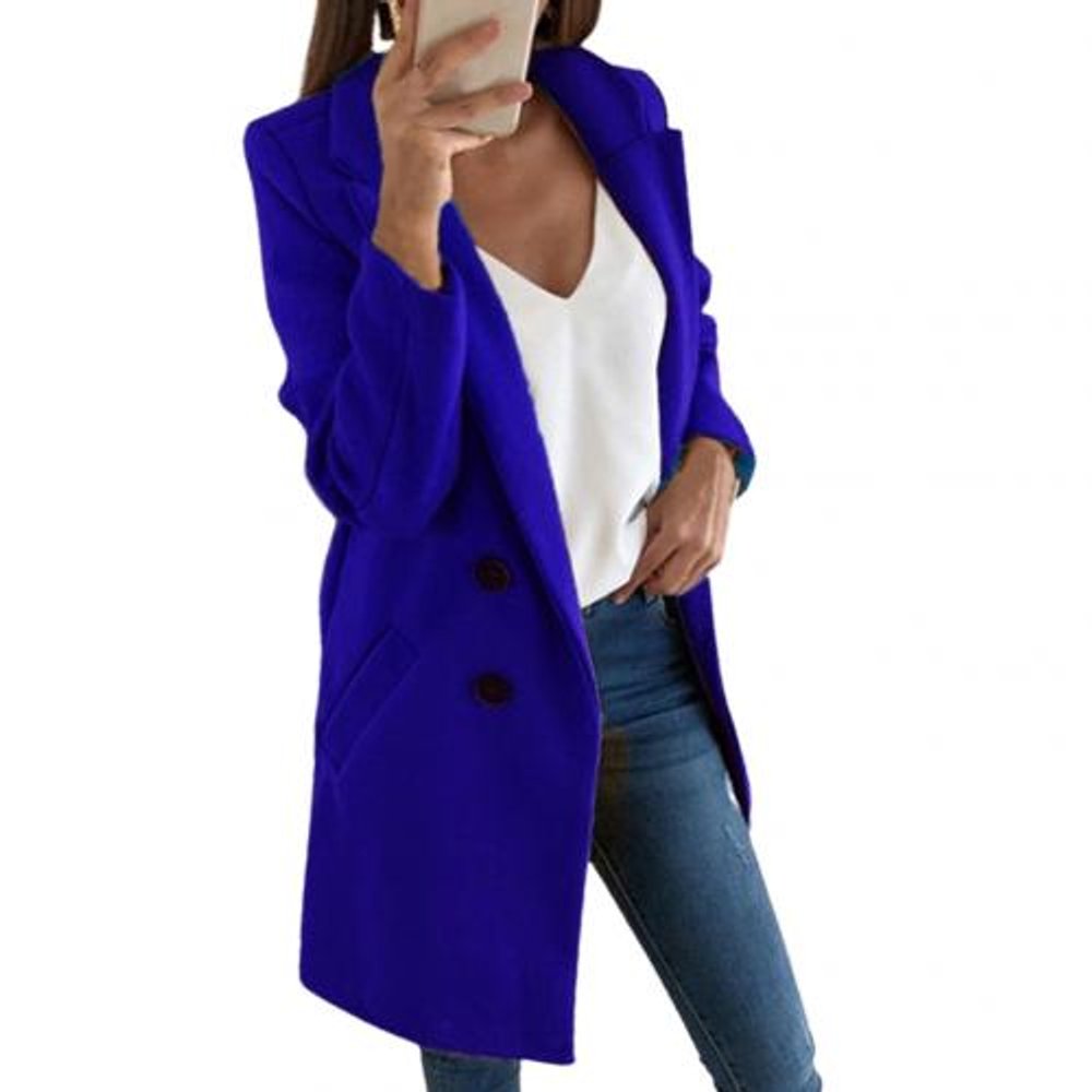 Women's Long Double-Breasted Lapel Blazer Coat