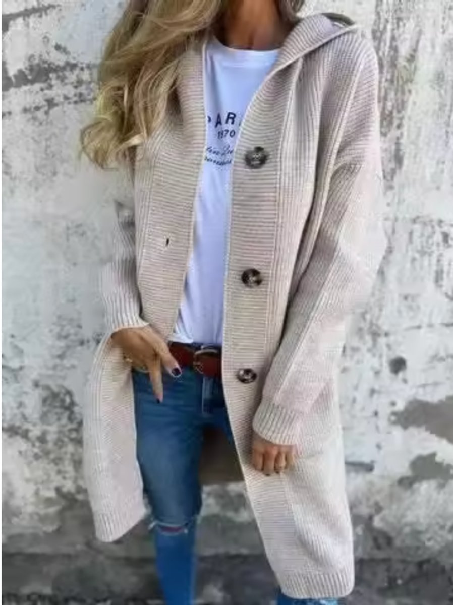 Women's Long Hooded Button-Front Knit Cardigan