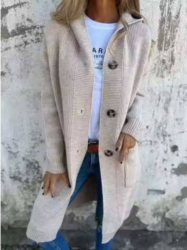 Women's Long Hooded Button-Front Knit Cardigan
