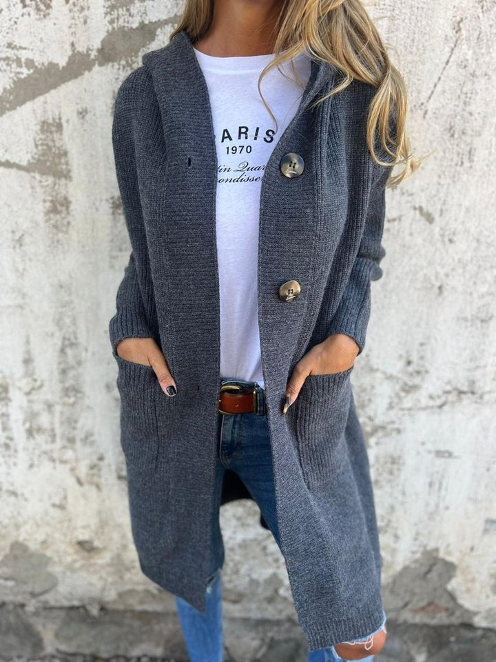 Women's Long Hooded Button-Front Knit Cardigan