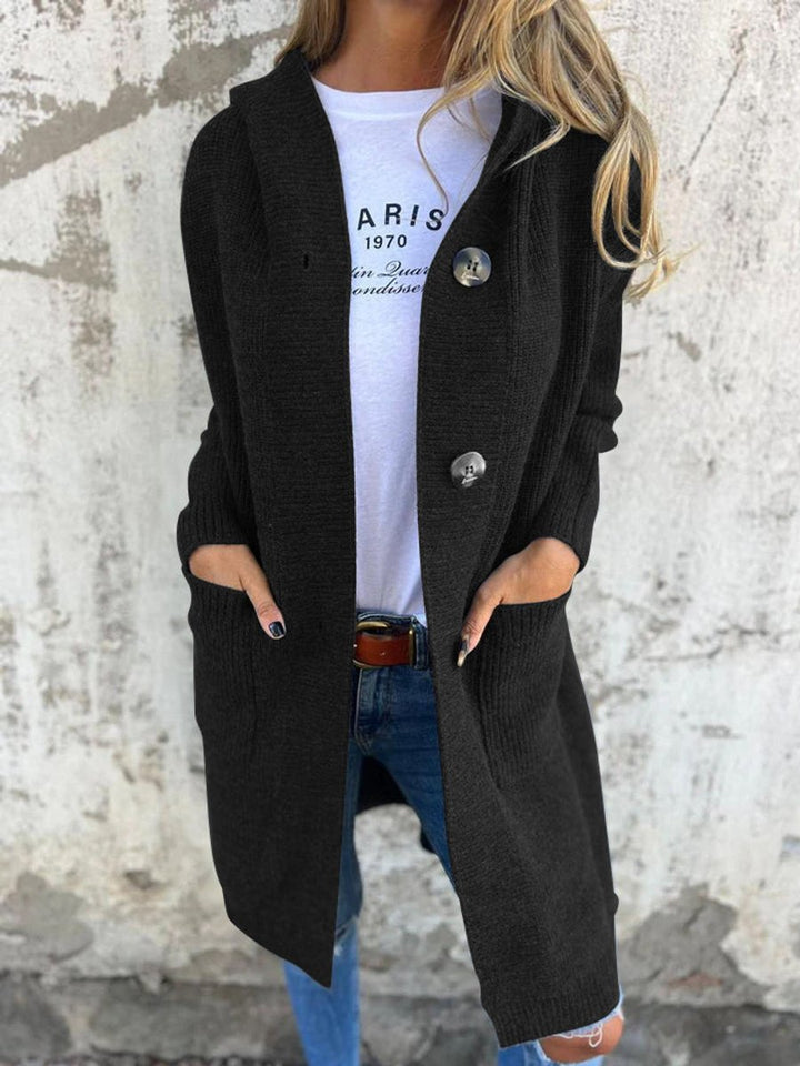 Women's Long Hooded Button-Front Knit Cardigan