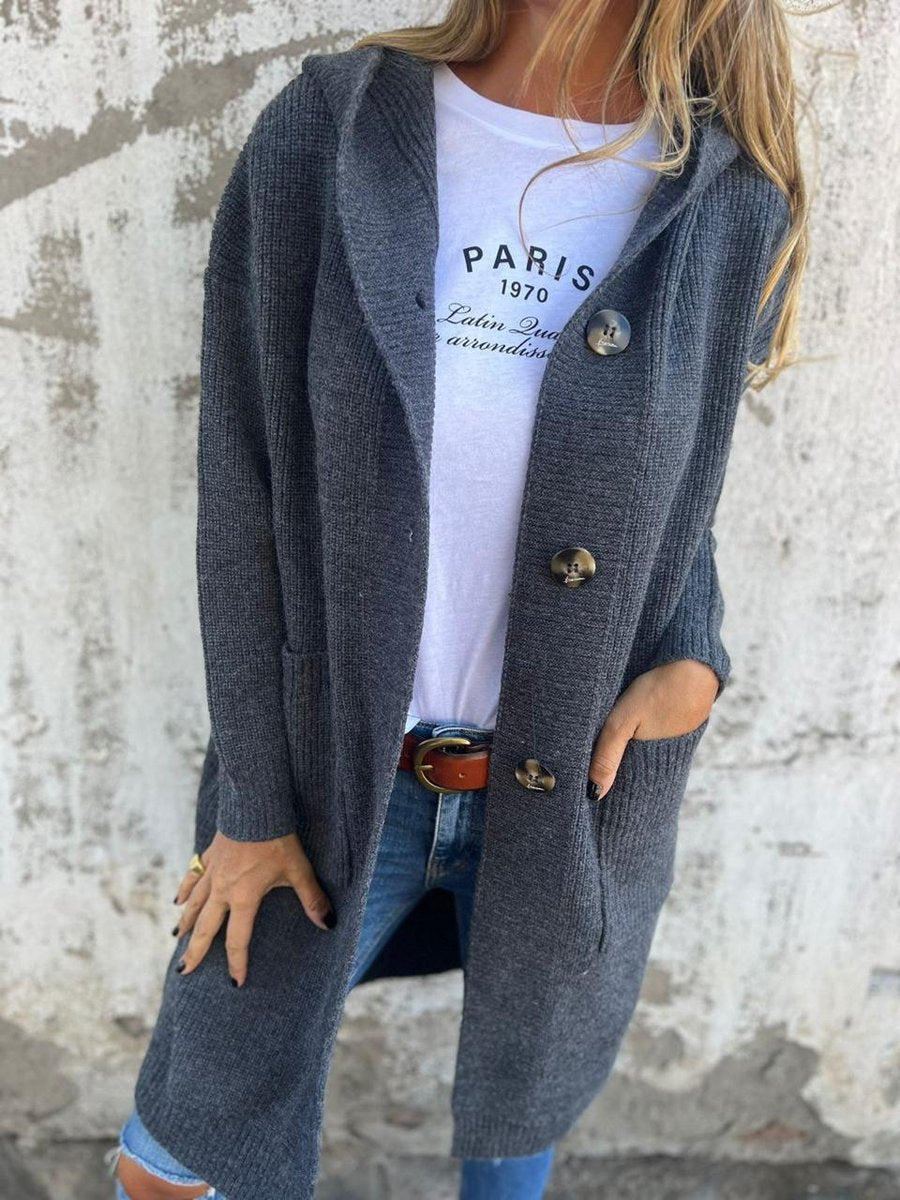 Women's Long Hooded Button-Front Knit Cardigan