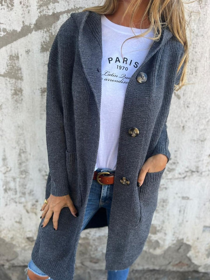 Women's Long Hooded Button-Front Knit Cardigan