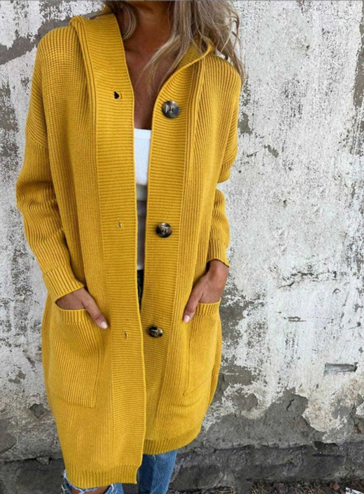 Women's Long Hooded Button-Front Knit Cardigan