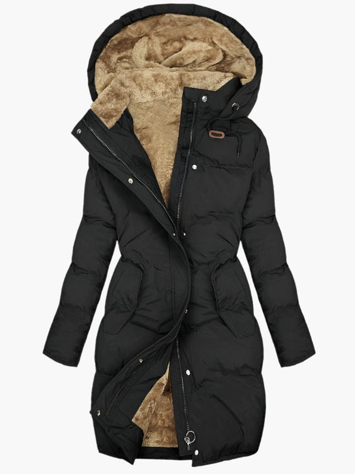 Women's Long Hooded Faux-Fur-Lined Puffer Winter Coat