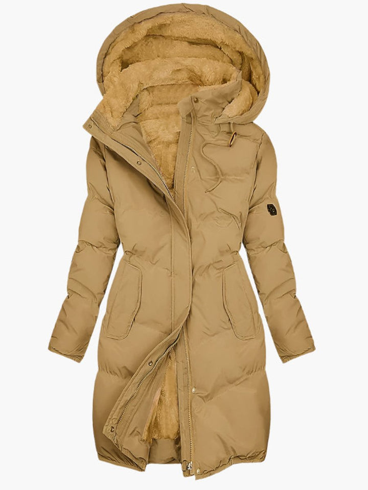 Women's Long Hooded Faux-Fur-Lined Puffer Winter Coat