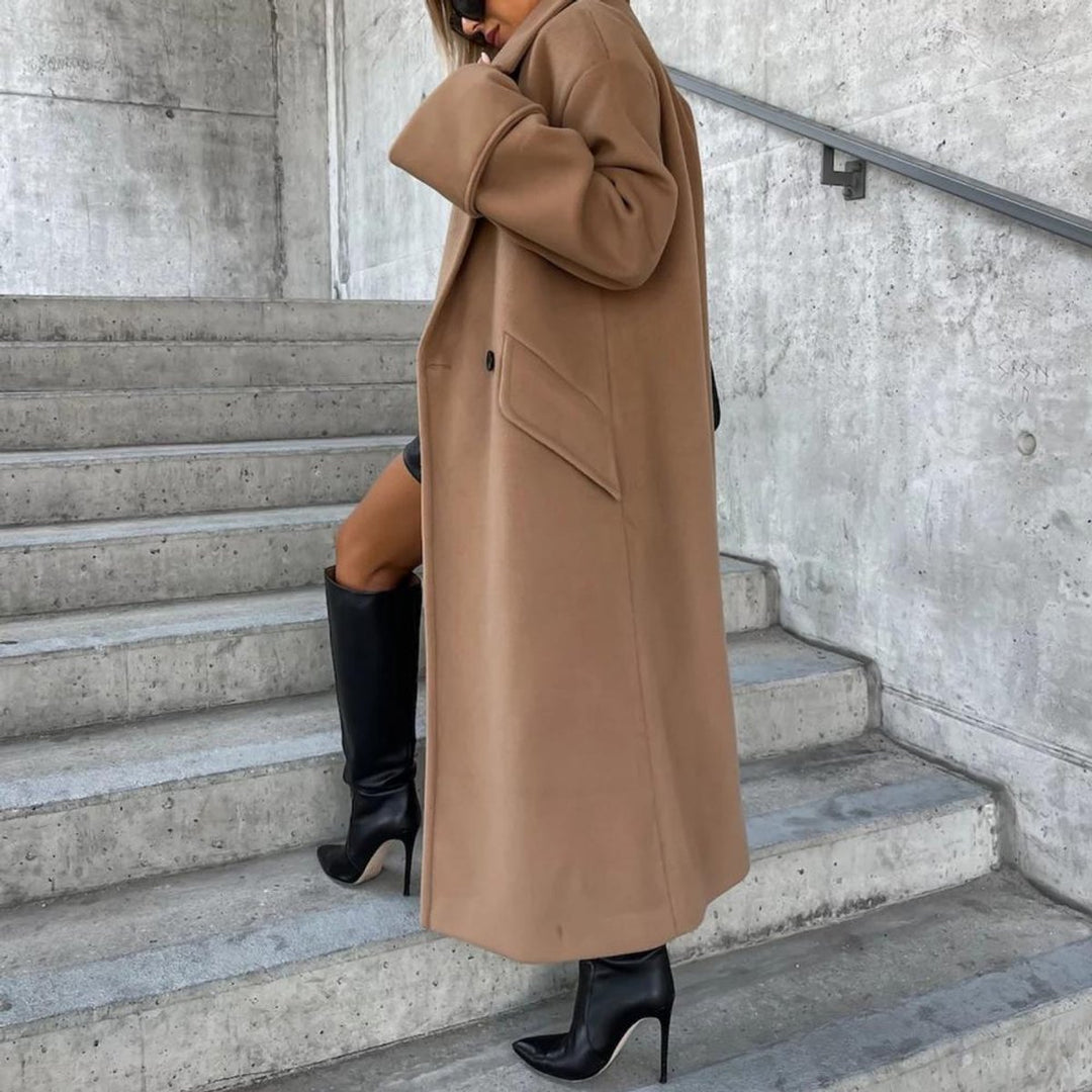 Women's Long Oversized Wool-Blend Lapel Trench Coat