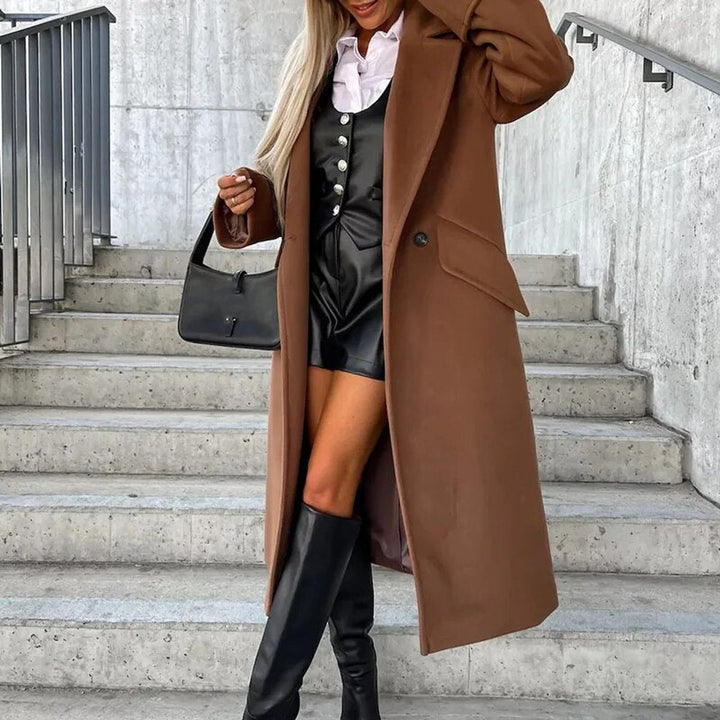 Women's Long Oversized Wool-Blend Lapel Trench Coat