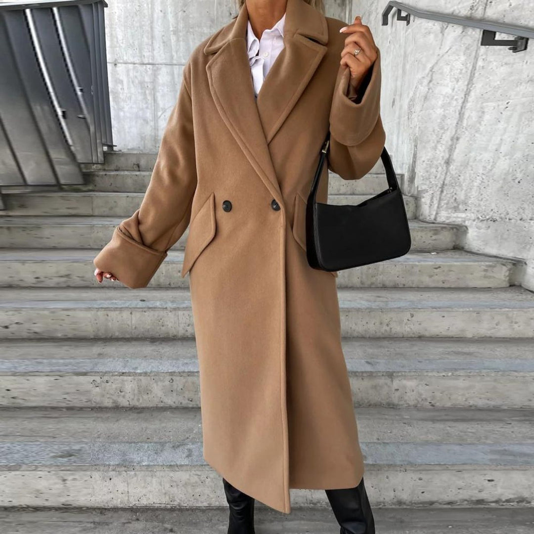 Women's Long Oversized Wool-Blend Lapel Trench Coat