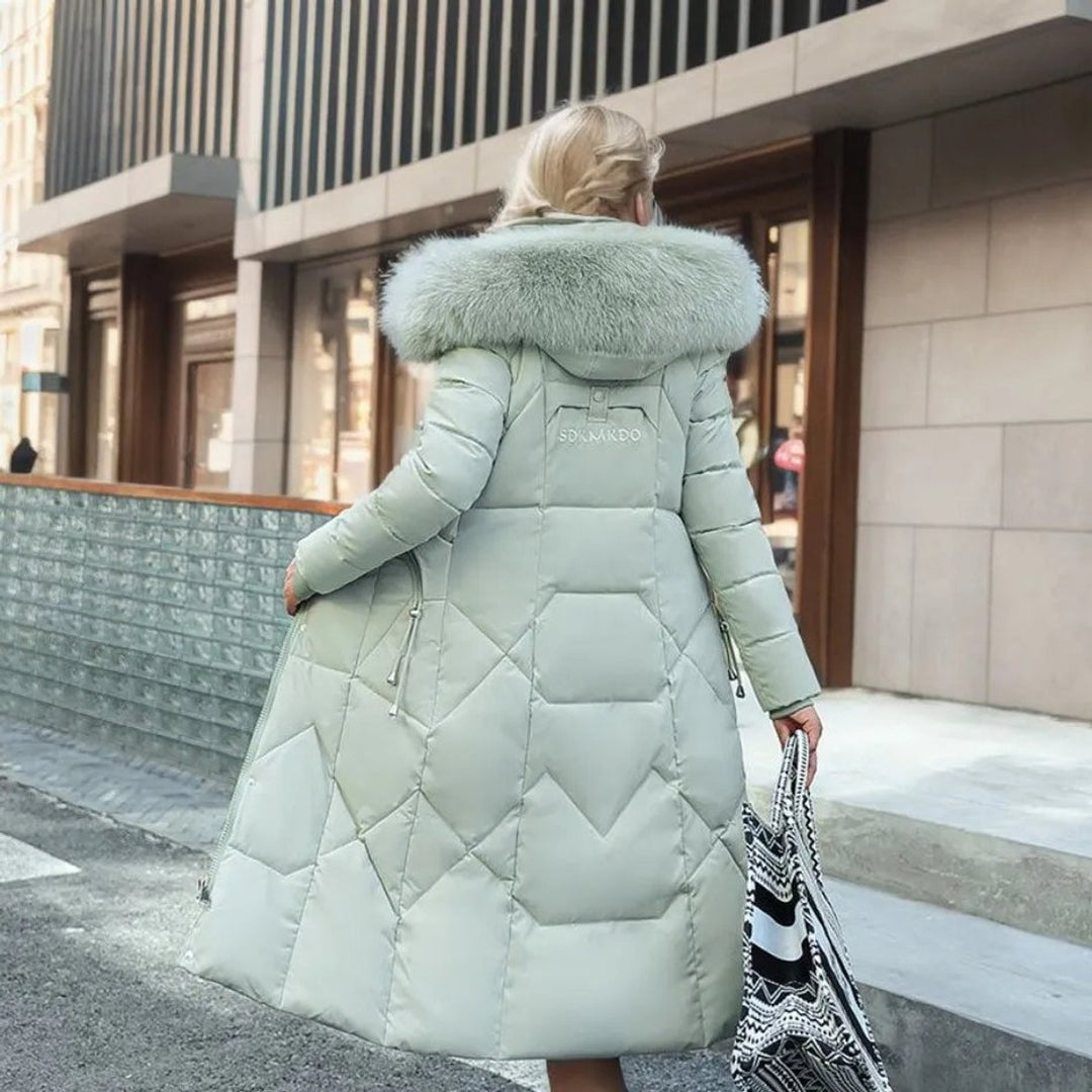 Women's Long Quilted Puffer Coat Fur-Trim Hood