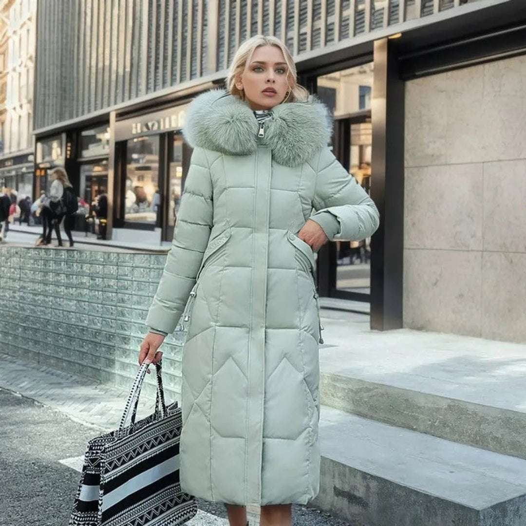 Women's Long Quilted Puffer Coat Fur-Trim Hood