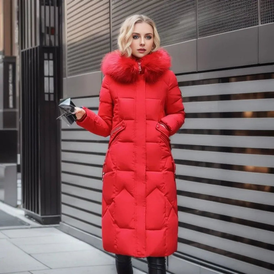 Women's Long Quilted Puffer Coat Fur-Trim Hood