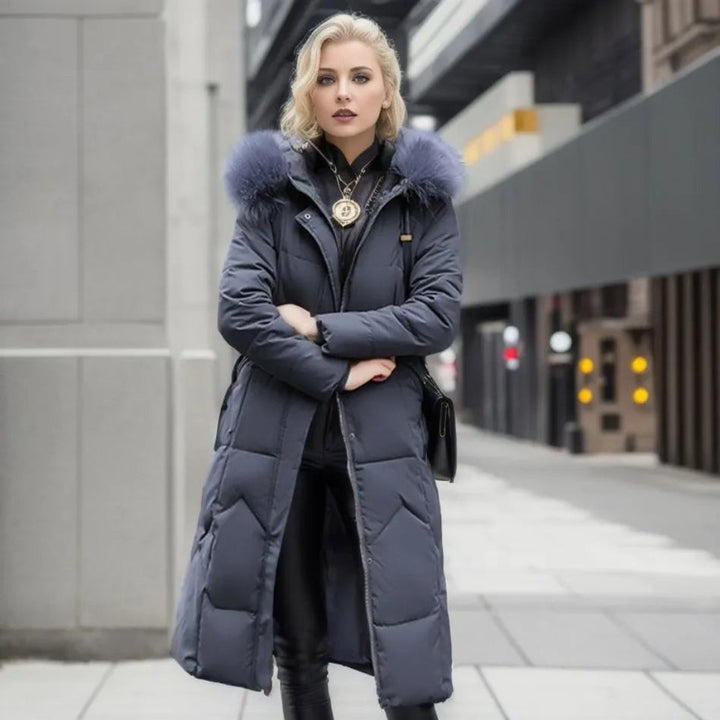 Women's Long Quilted Puffer Coat Fur-Trim Hood