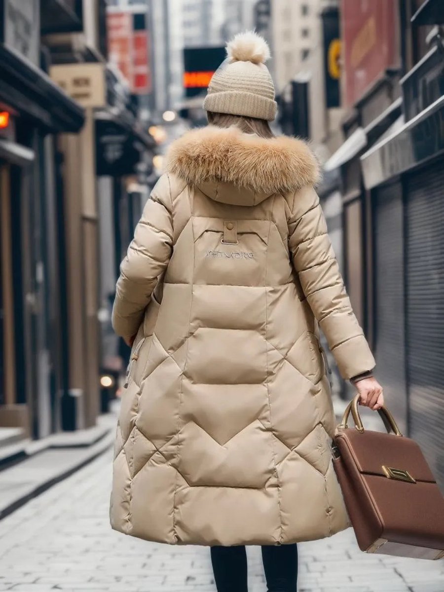 Women's Long Quilted Puffer Coat Fur-Trim Hood