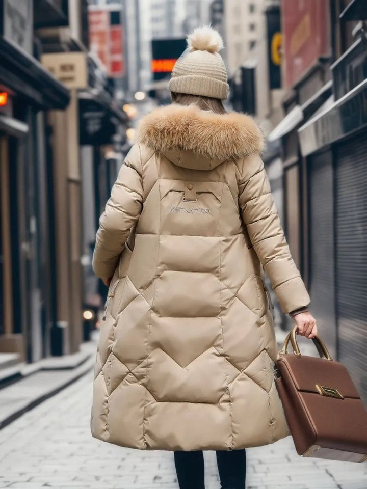 Women's Long Quilted Puffer Coat Fur-Trim Hood