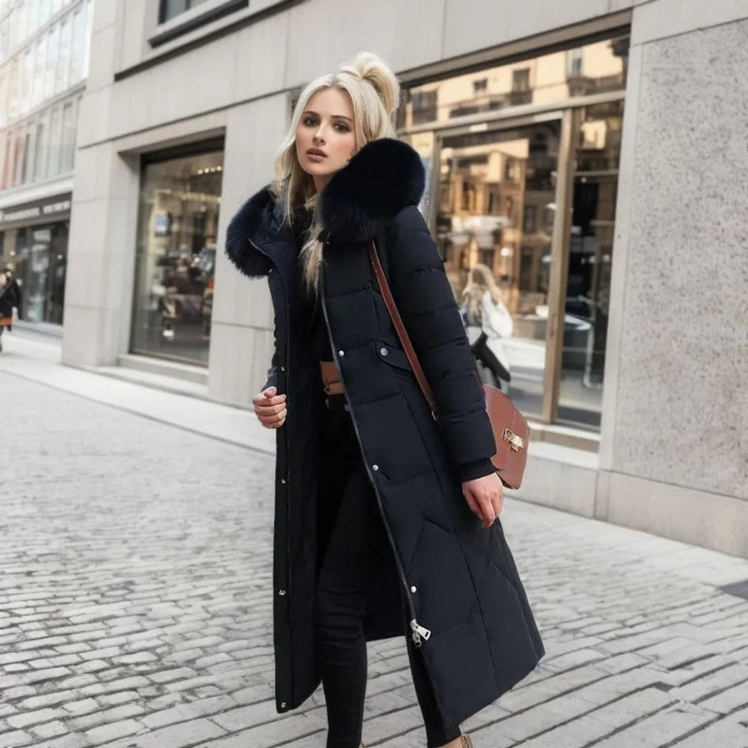 Women's Long Quilted Puffer Coat Fur-Trim Hood