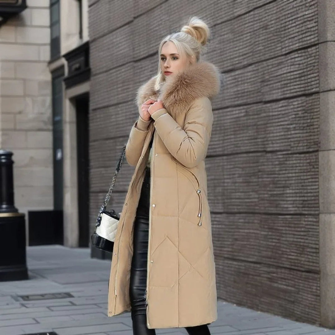 Women's Long Quilted Puffer Coat Fur-Trim Hood