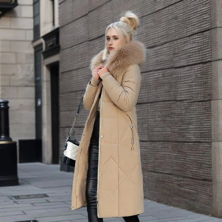 Women's Long Quilted Puffer Coat Fur-Trim Hood