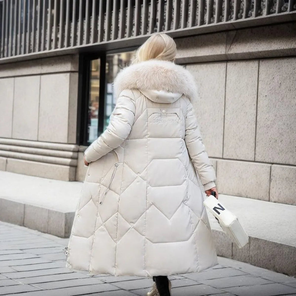 Women's Long Quilted Puffer Coat Fur-Trim Hood